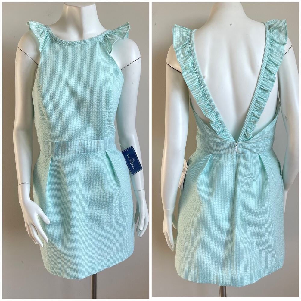 NEW Lauren James Sleeveless Seersucker Mini Dress Size M Green Resort‎ Sundress